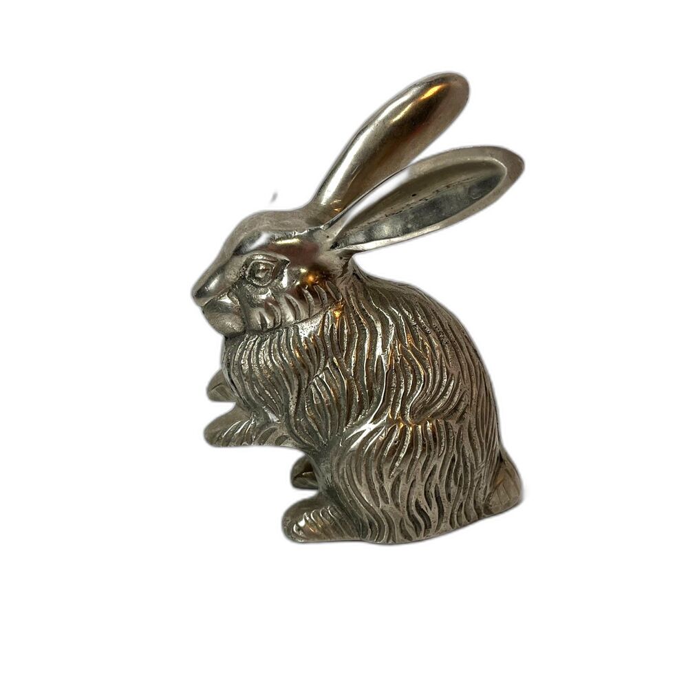 Pewter Bunny Rabbit Cast Figural Statue Figurine 5" Tall Vintage Heavy